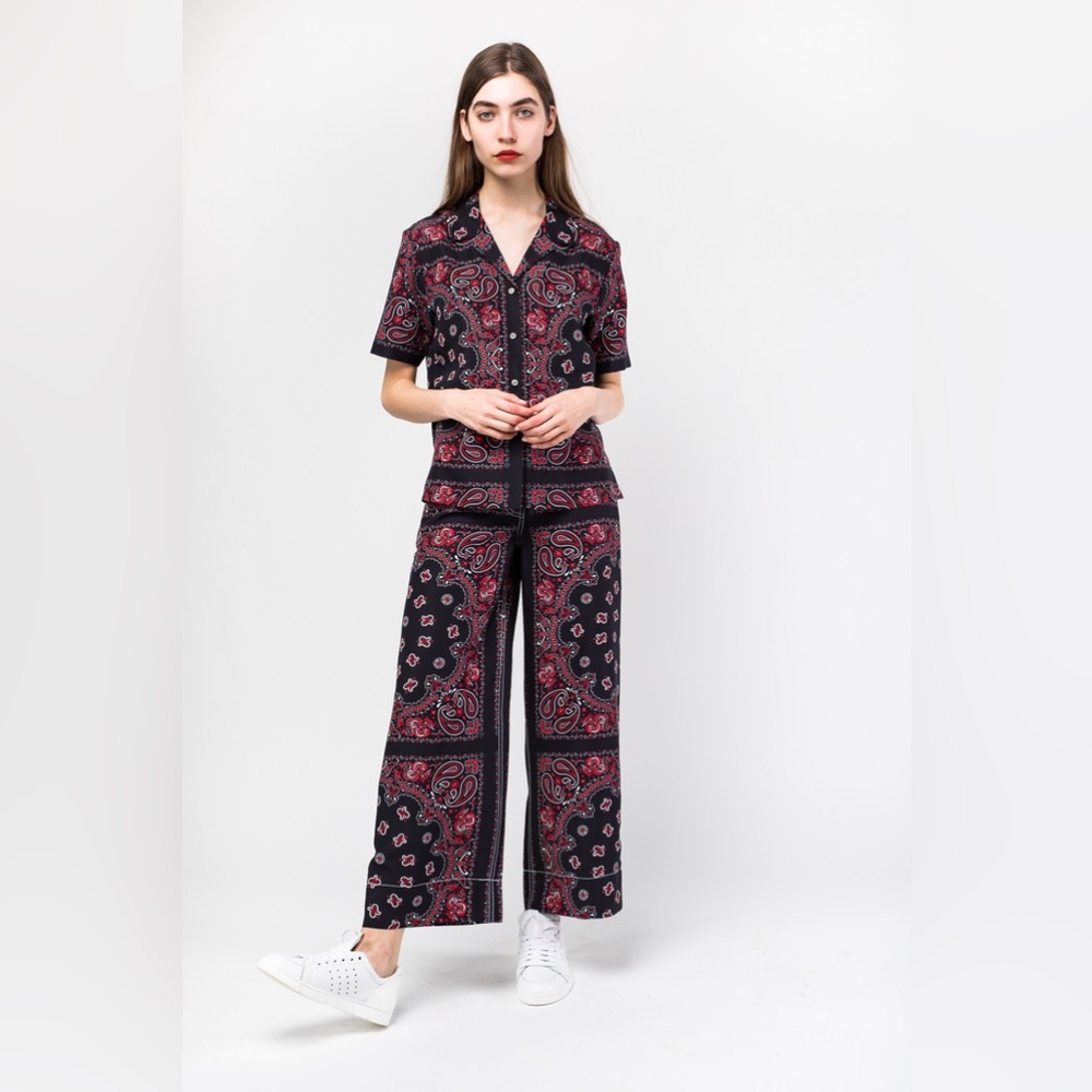 ⛩️Alexander Wang Silk Bandana Paisley Print Wide Leg Trousers Pants Size 4